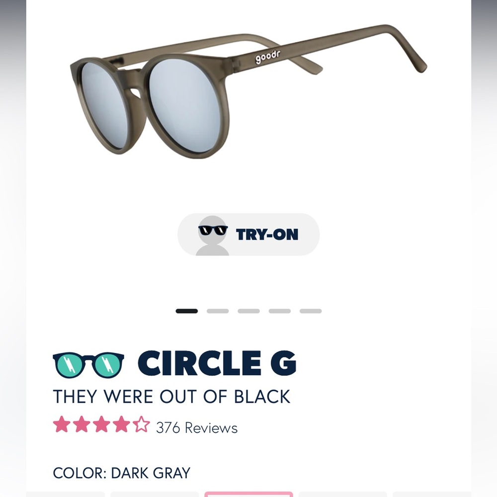 New-in box! Goodr Circle G Dark Gray Sunglasses